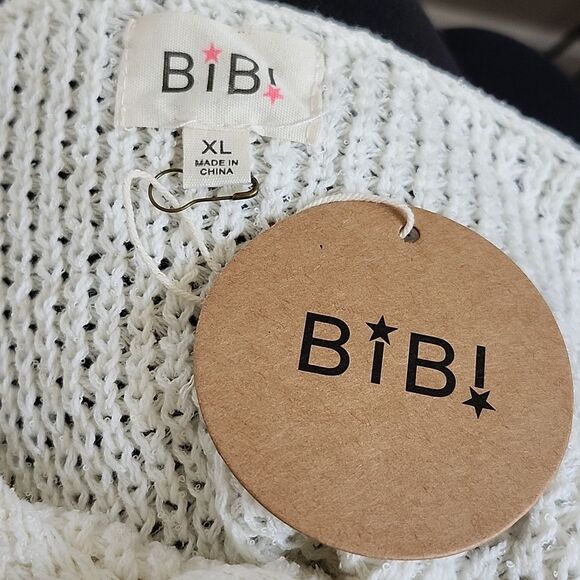 Bibi NWT cream brown rust open knit long sleeve sweater XL - Picture 7 of 9